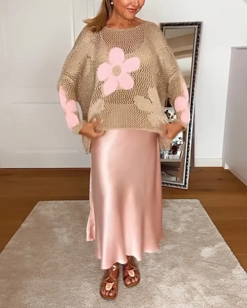 EMMA™ - Long-Sleeve Round Neck Floral Sweater