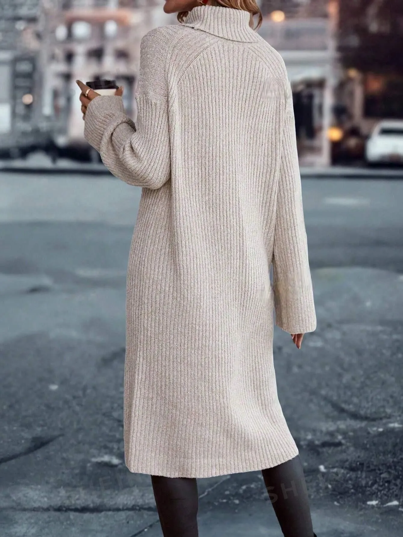 Essnce Turtleneck Drop Shoulder Split Hem Sweater