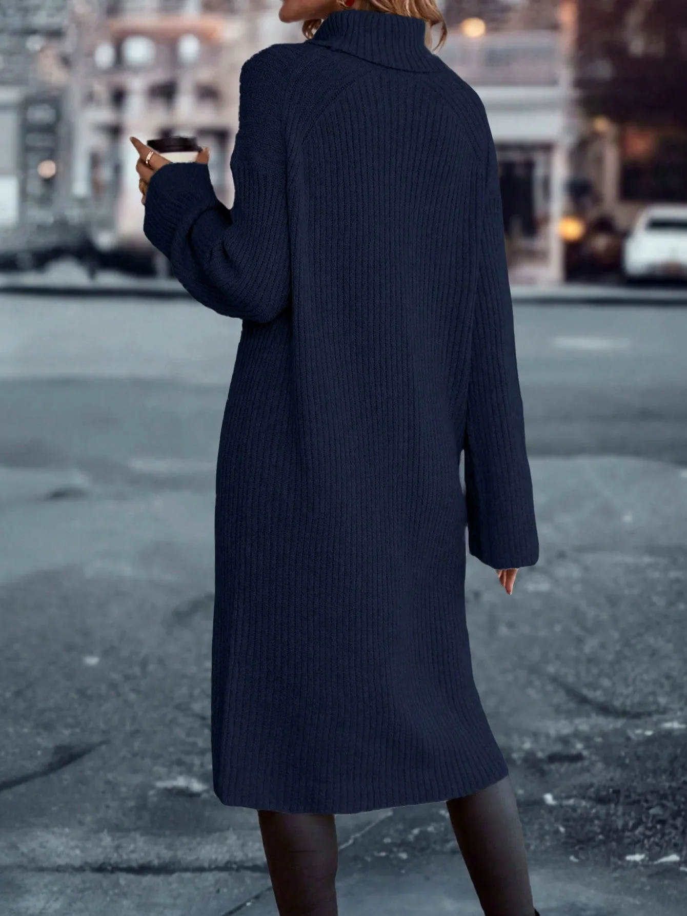 Essnce Turtleneck Drop Shoulder Split Hem Sweater