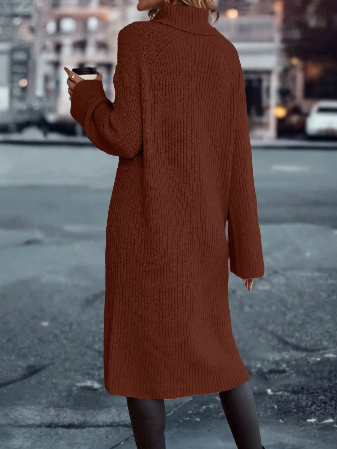 Essnce Turtleneck Drop Shoulder Split Hem Sweater