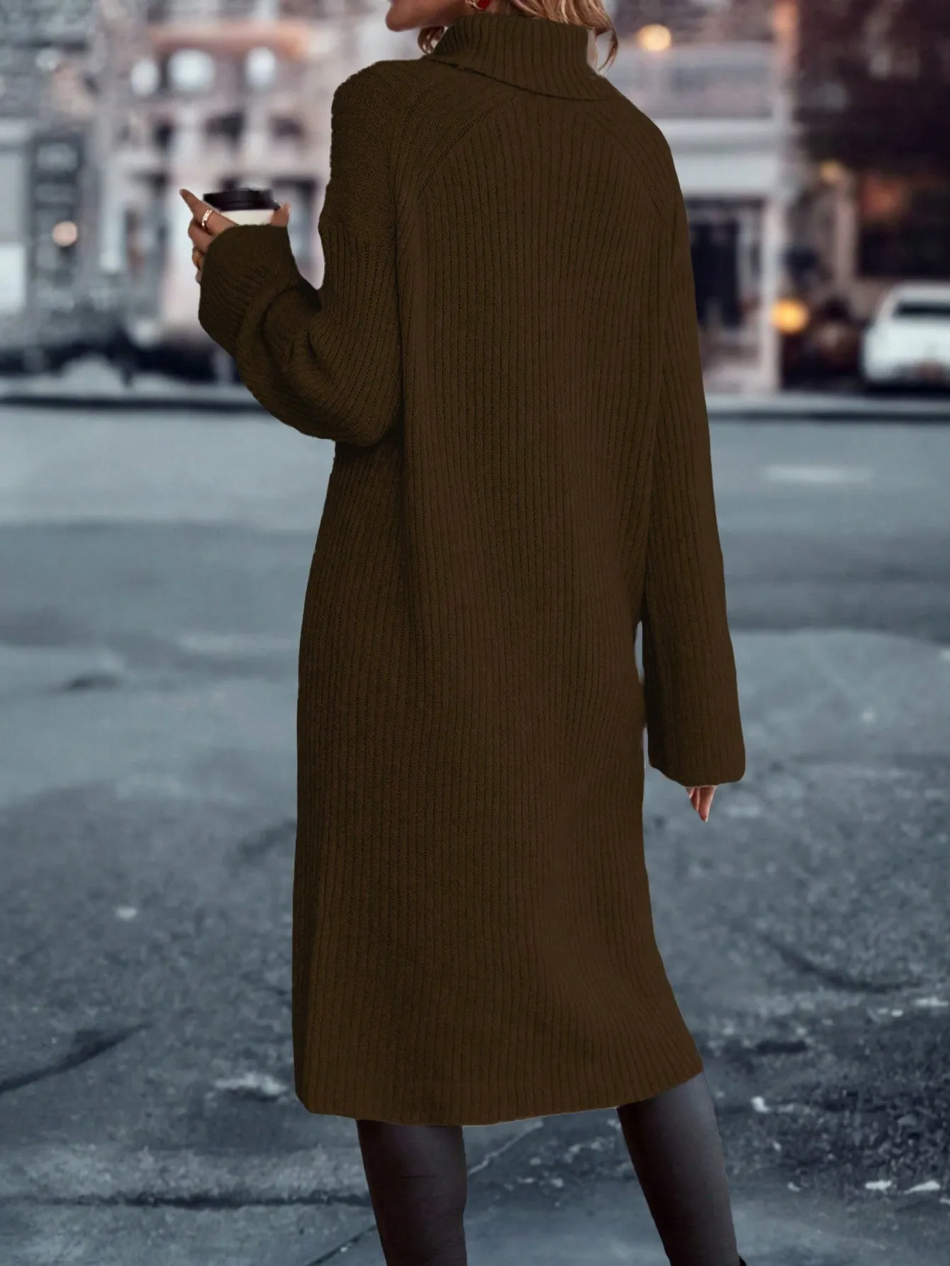 Essnce Turtleneck Drop Shoulder Split Hem Sweater