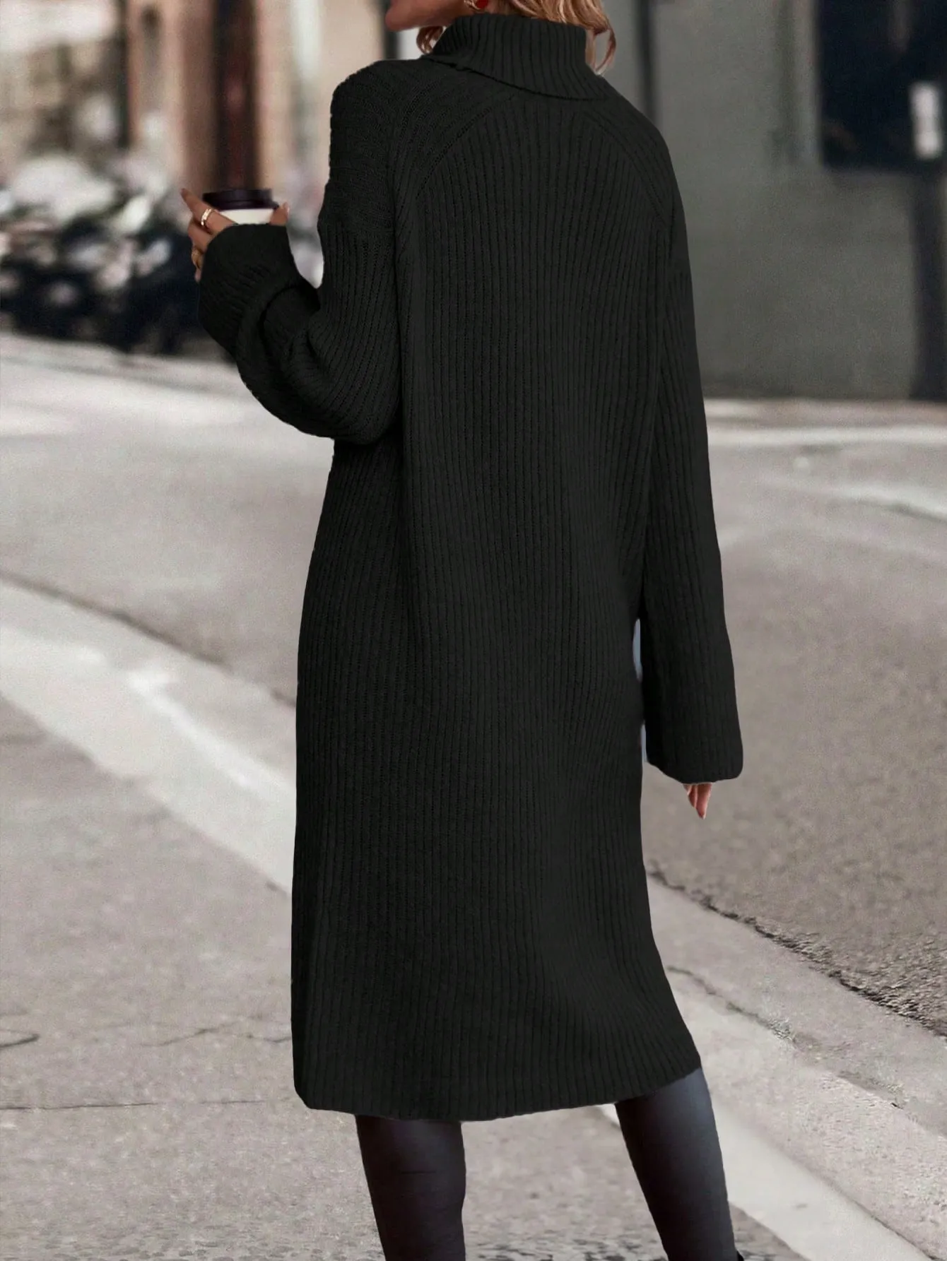 Essnce Turtleneck Drop Shoulder Split Hem Sweater