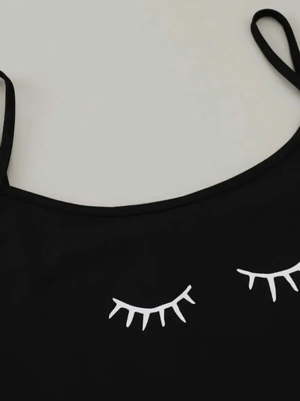 Eyelash Print Camisole Top Star Moon Shorts Loungewear Set