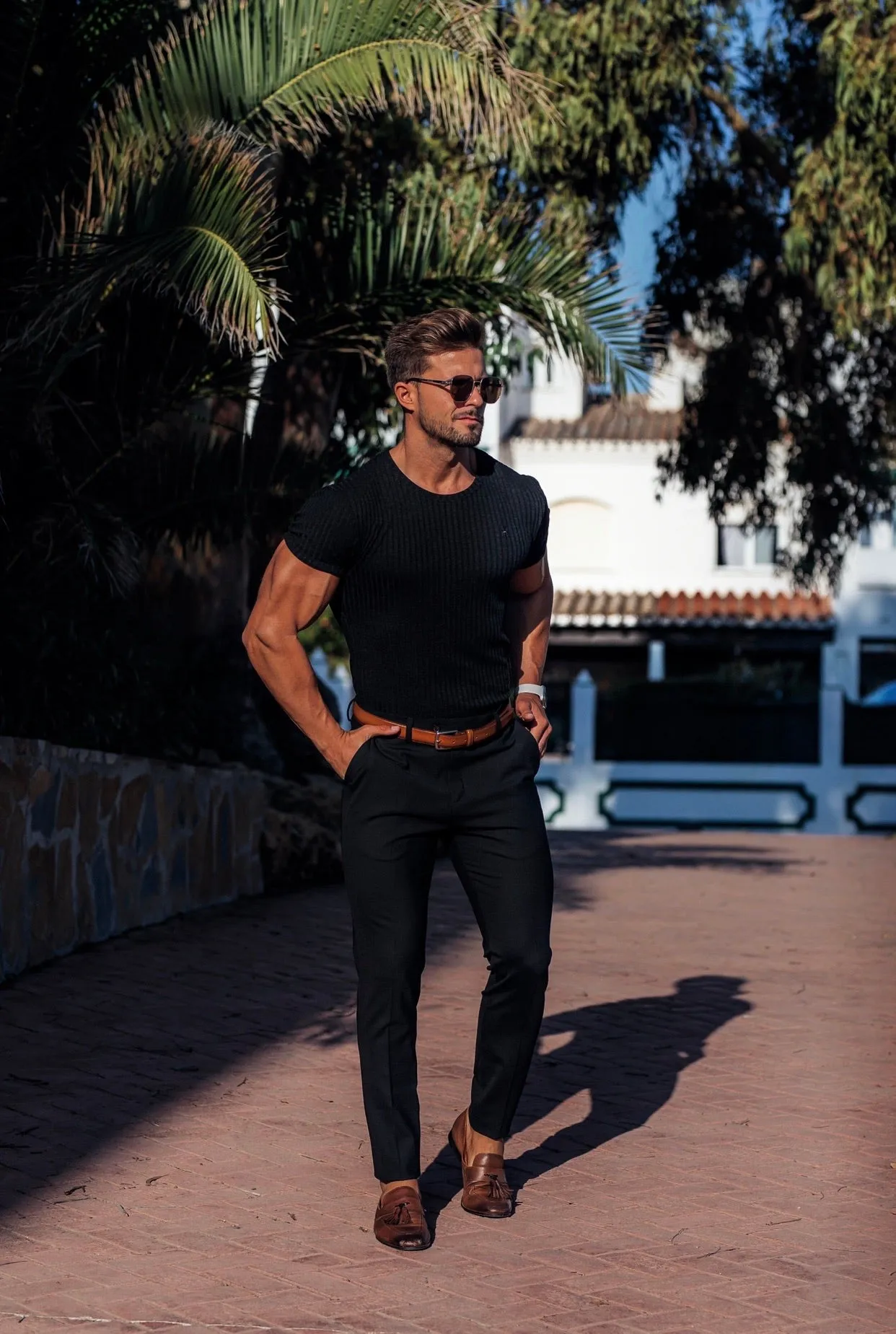 Father Sons Slim Formal Black Stretch Trousers - FST034