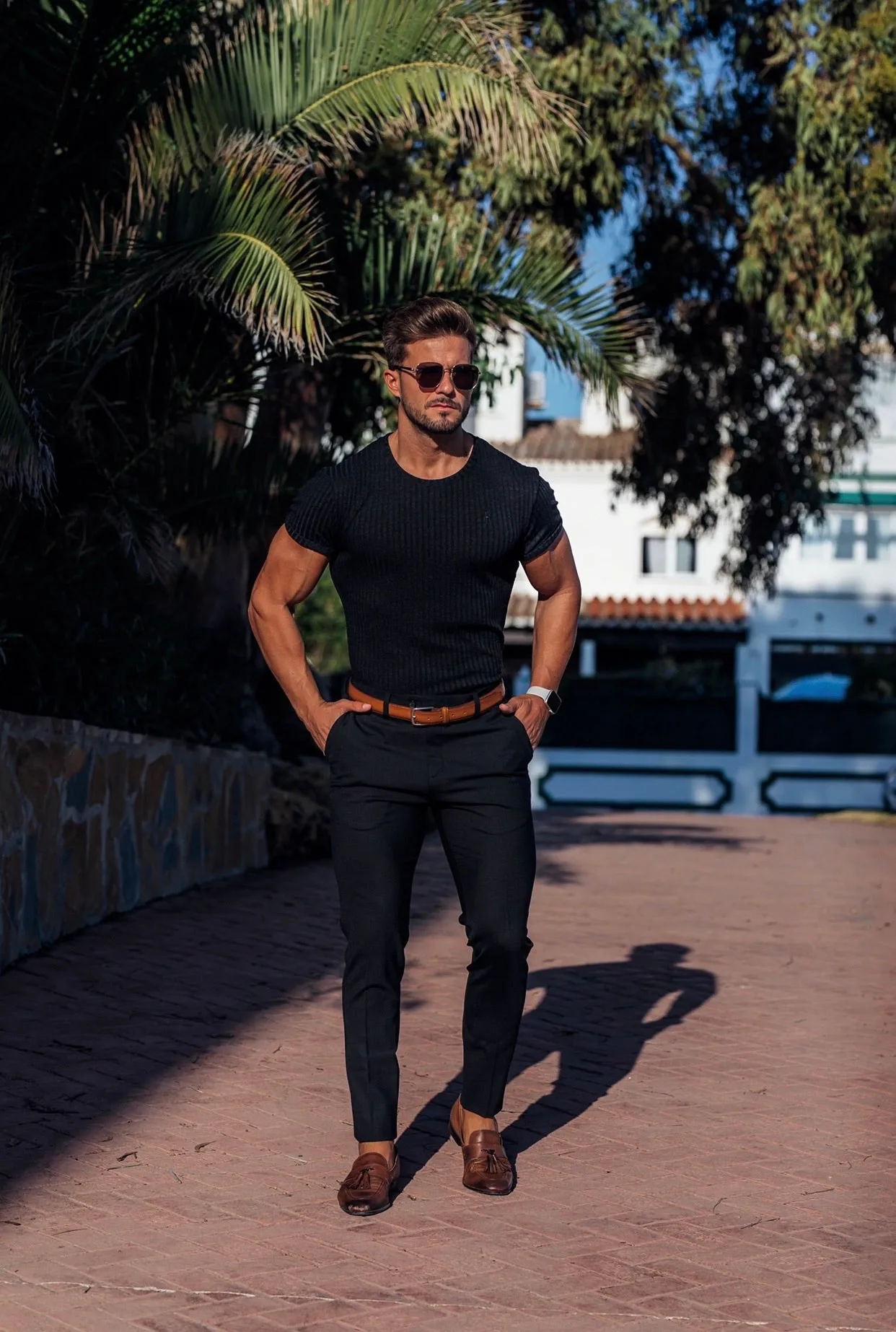 Father Sons Slim Formal Black Stretch Trousers - FST034