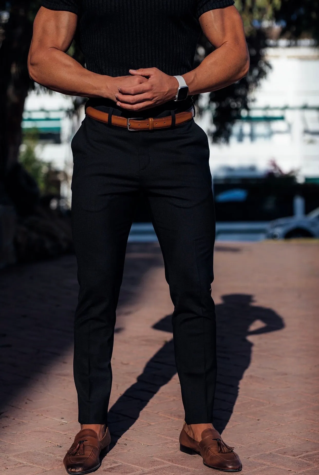 Father Sons Slim Formal Black Stretch Trousers - FST034
