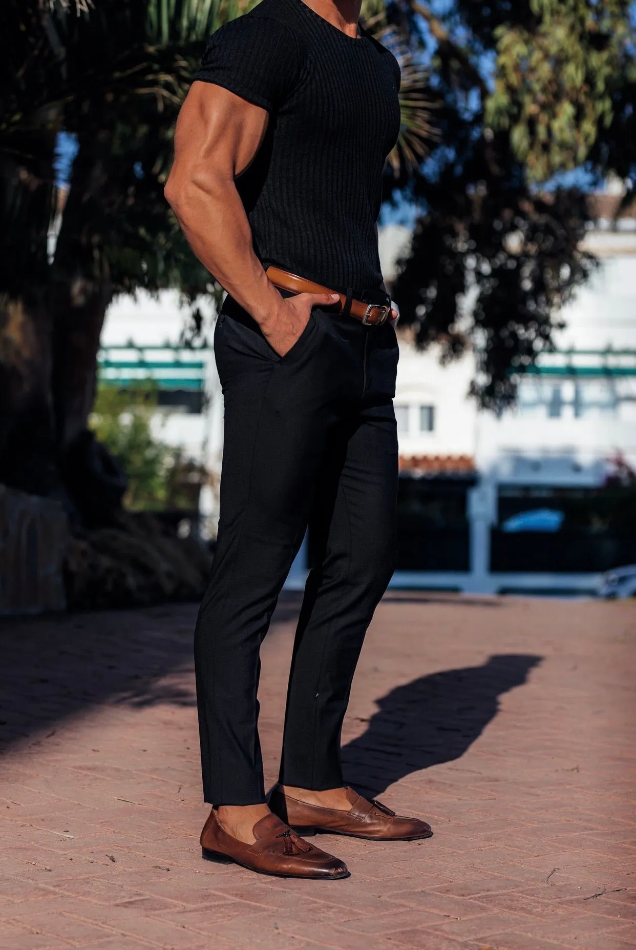 Father Sons Slim Formal Black Stretch Trousers - FST034