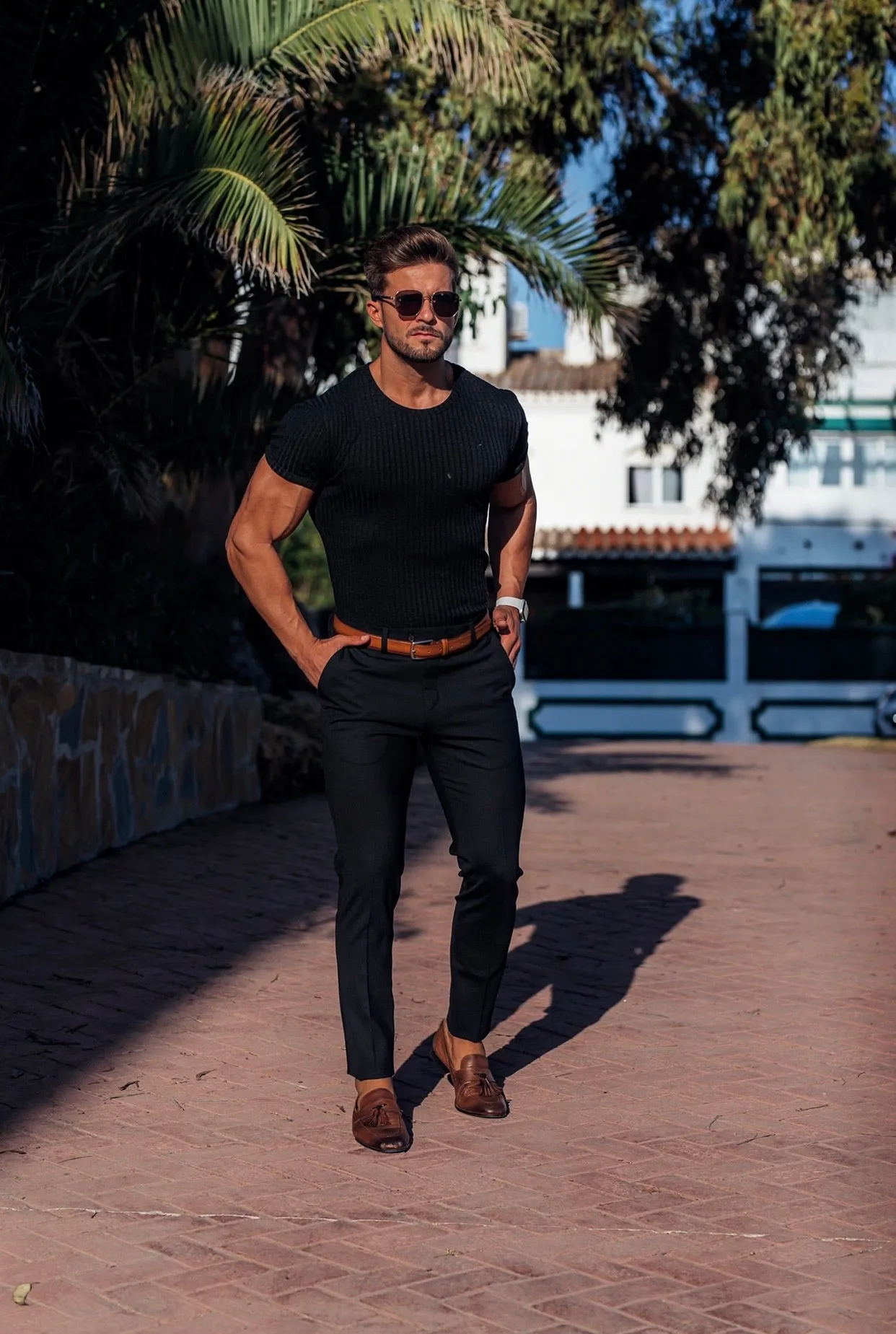 Father Sons Slim Formal Black Stretch Trousers - FST034