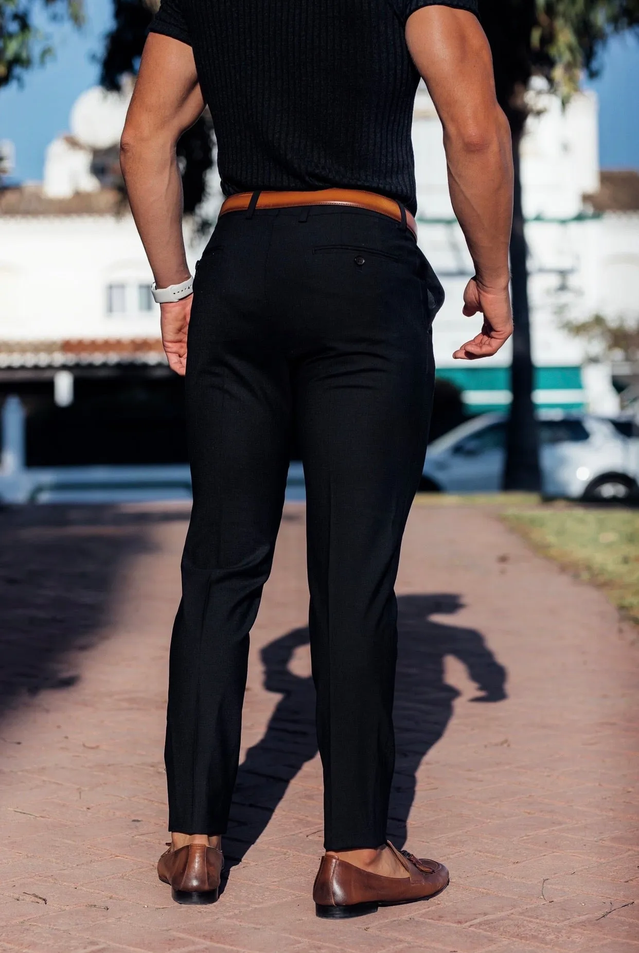 Father Sons Slim Formal Black Stretch Trousers - FST034