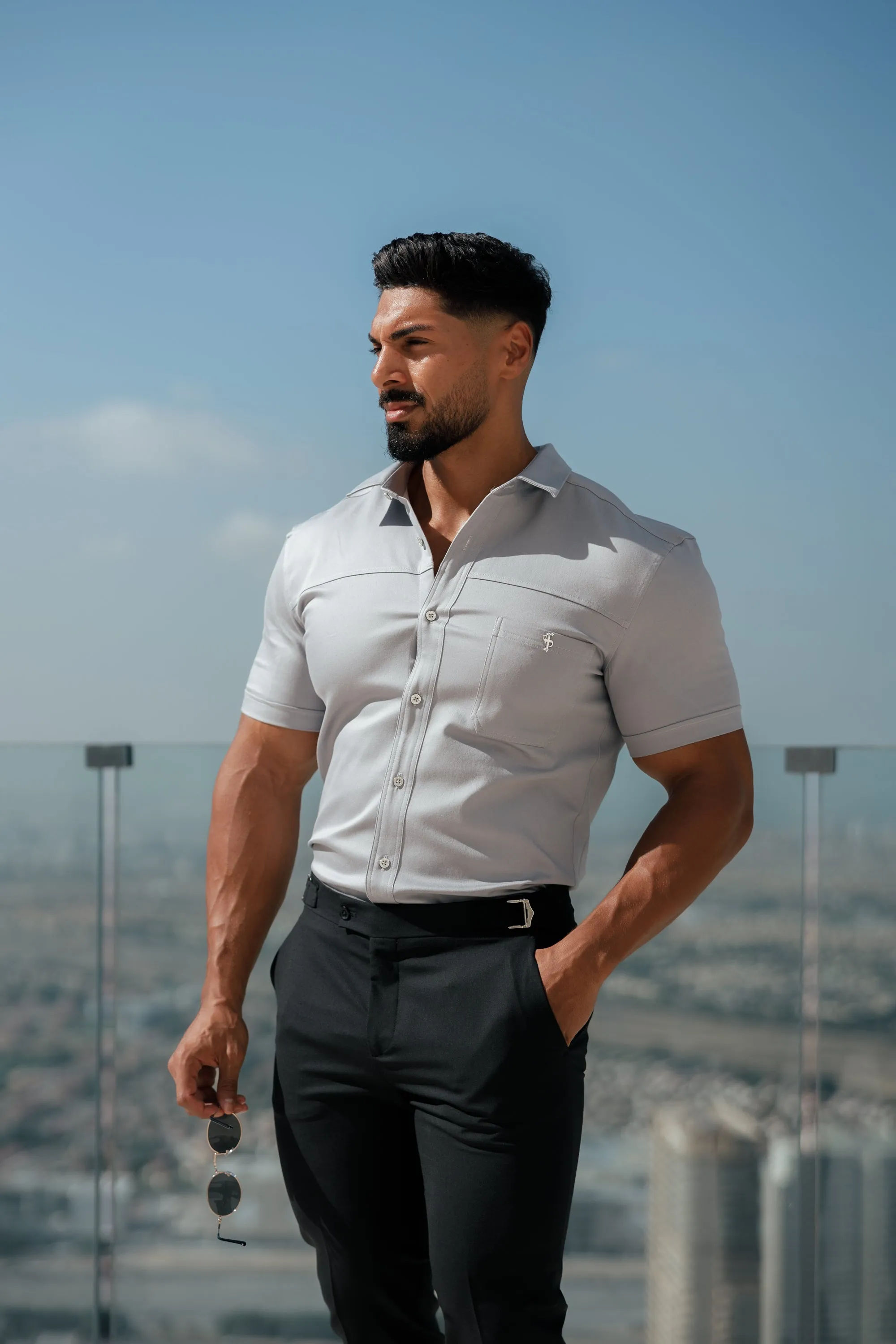 Father Sons Slim Formal Black Stretch Trousers With Silver Waist Adjusters - FST035