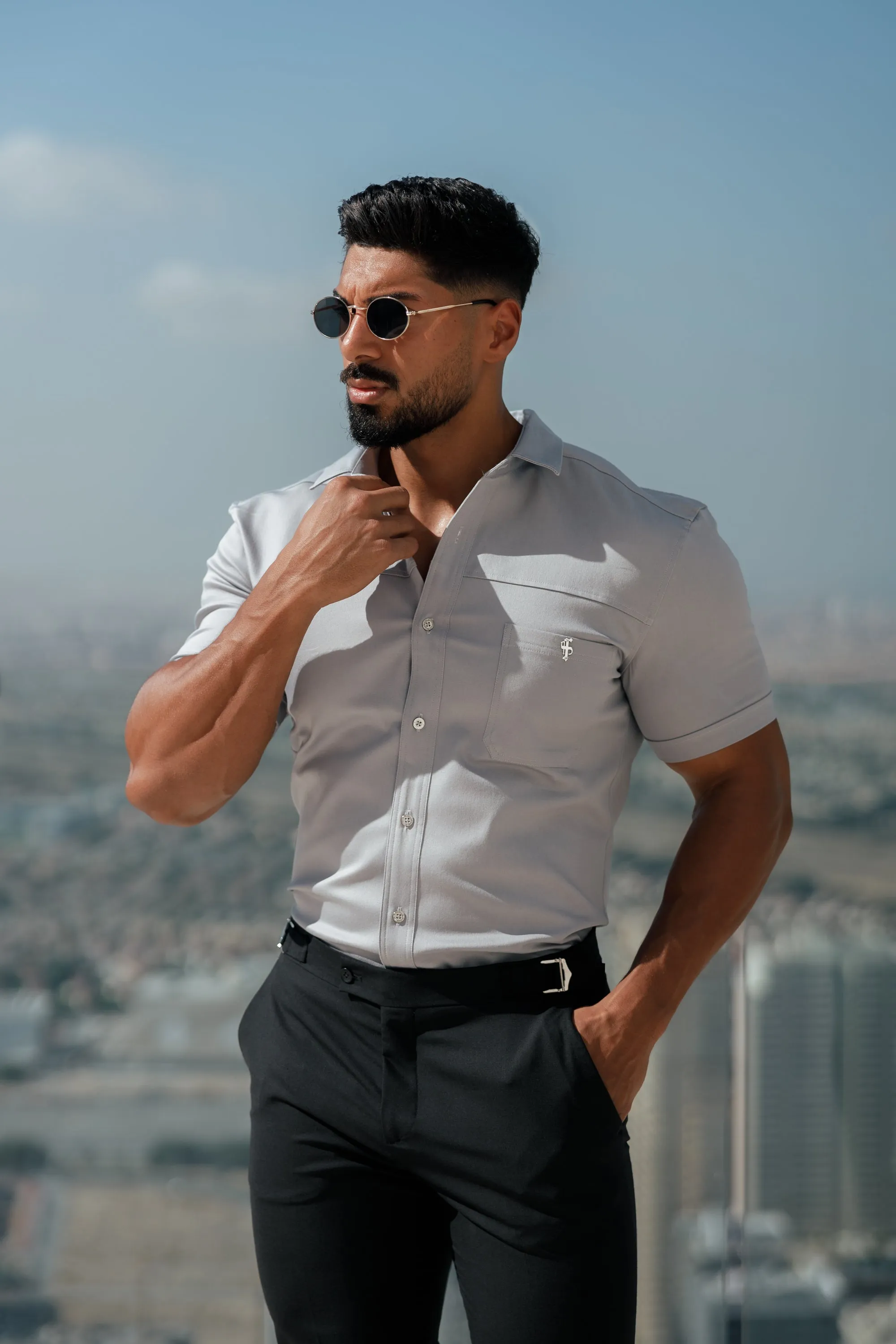 Father Sons Slim Formal Black Stretch Trousers With Silver Waist Adjusters - FST035
