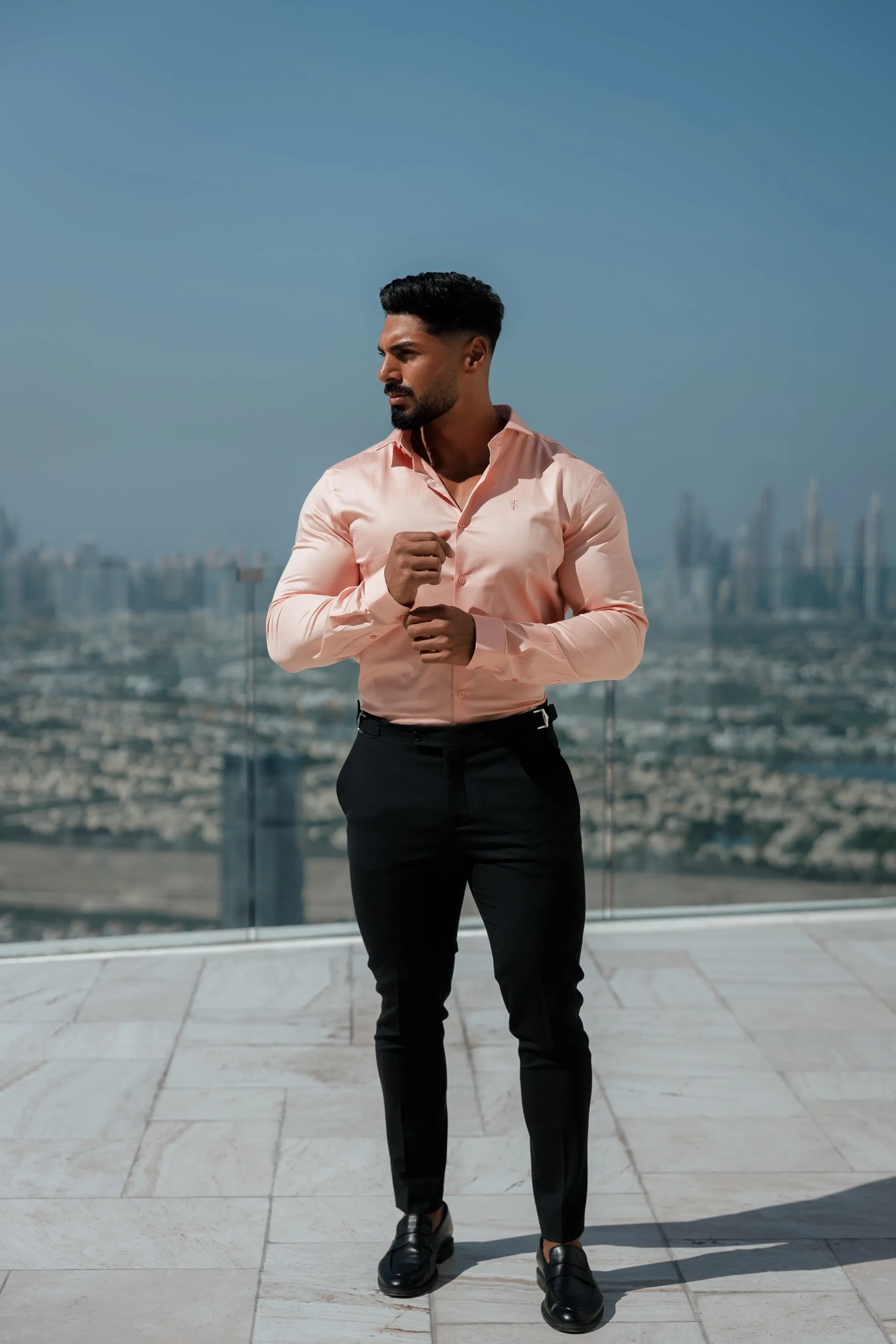 Father Sons Slim Formal Black Stretch Trousers With Silver Waist Adjusters - FST035