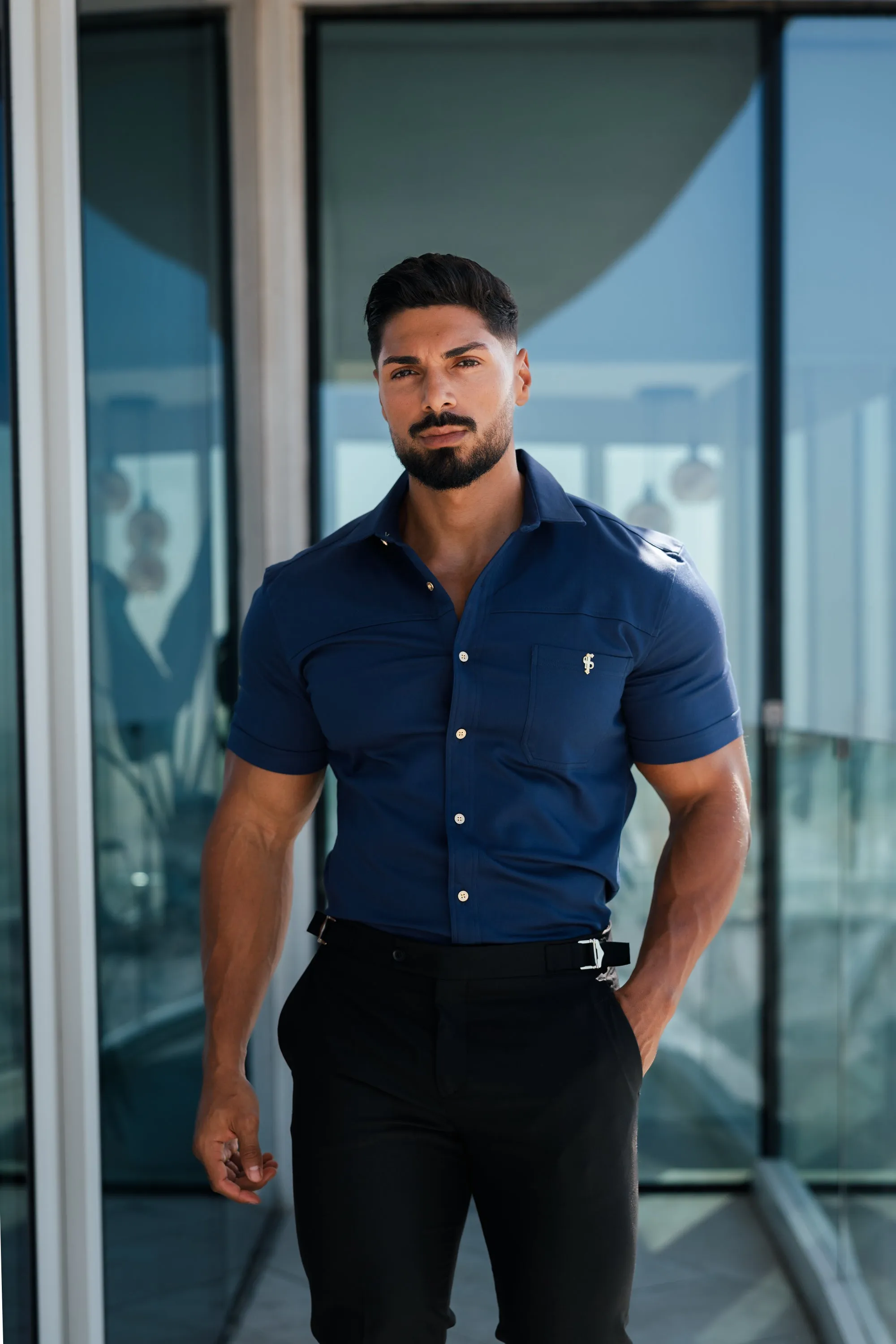 Father Sons Slim Formal Black Stretch Trousers With Silver Waist Adjusters - FST035