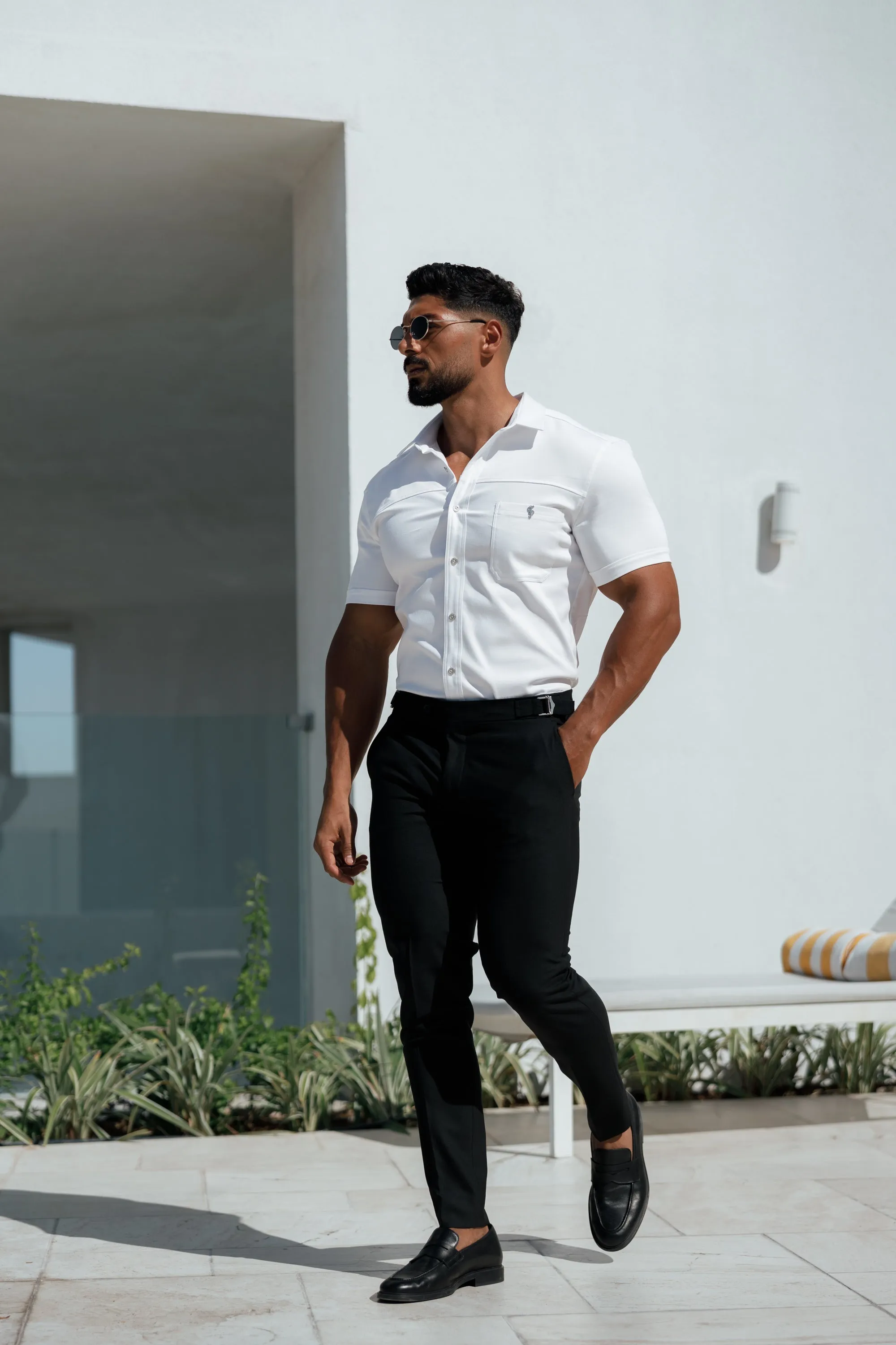Father Sons Slim Formal Black Stretch Trousers With Silver Waist Adjusters - FST035