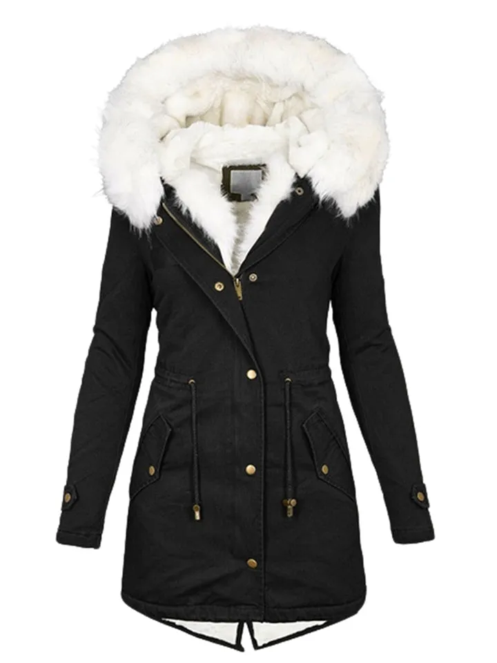 Female Thick Warm Plush Mid Length Hooded Coats