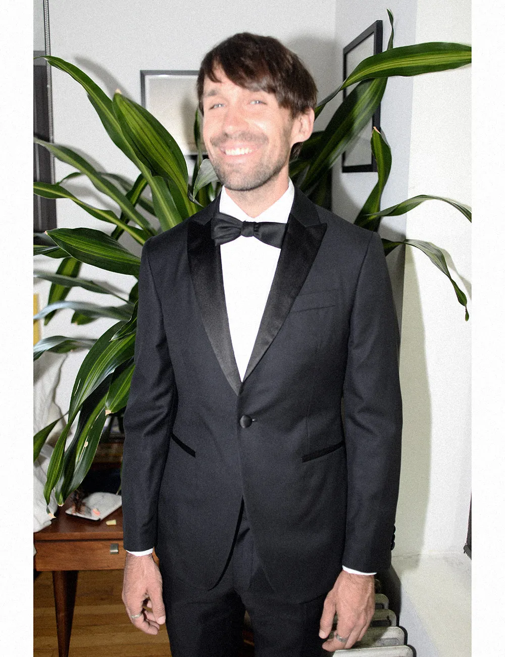 FINAL SALE: 2020 Version BKT50 Peak Lapel Tuxedo Jacket in Super 110s - Black with Satin Lapel