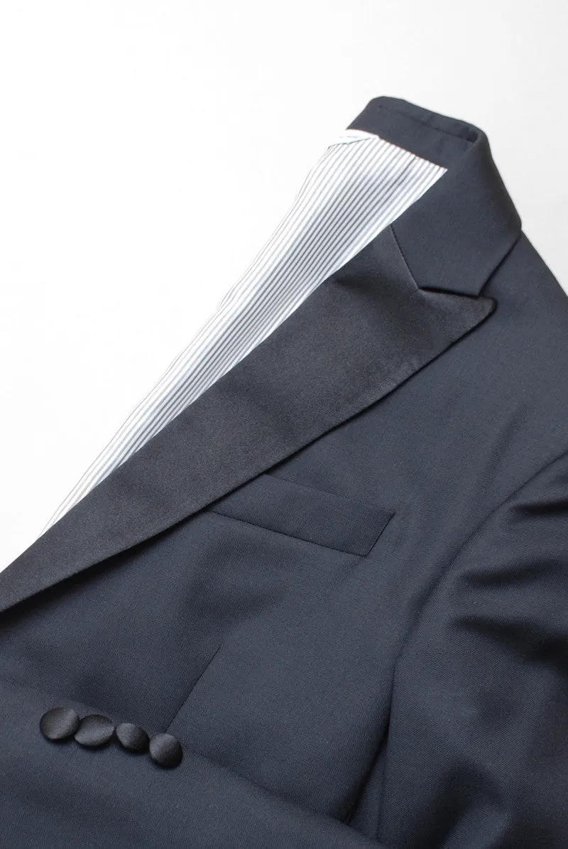 FINAL SALE: 2020 Version BKT50 Peak Lapel Tuxedo Jacket in Super 110s - Black with Satin Lapel