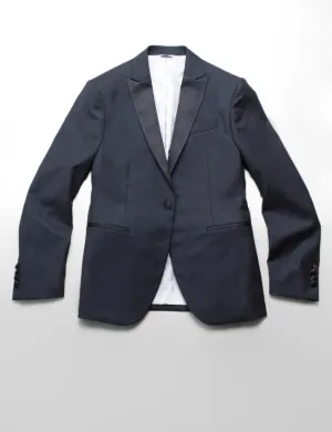 FINAL SALE: 2020 Version BKT50 Peak Lapel Tuxedo Jacket in Super 110s - Black with Satin Lapel
