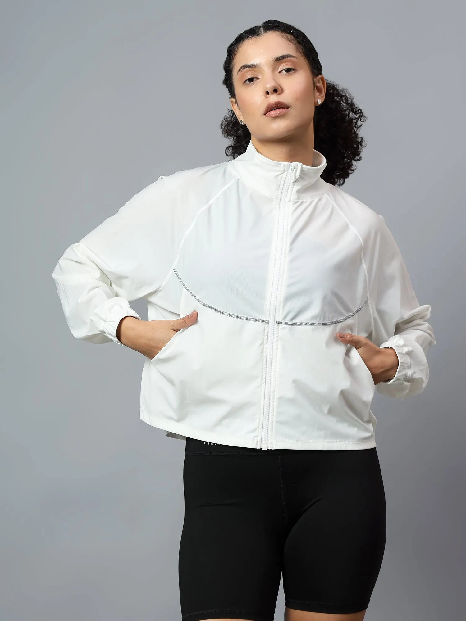 Fitkin Women White Super Light Sporty Track Jacket