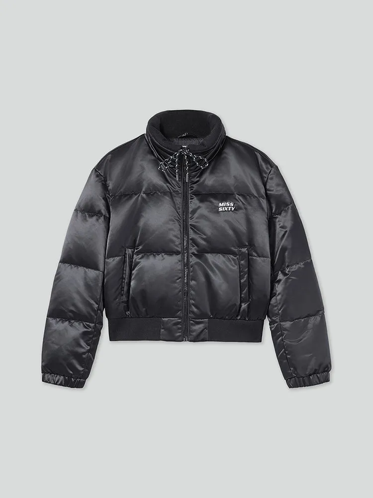 Flannel Neck Drawstring Puffy Jacket