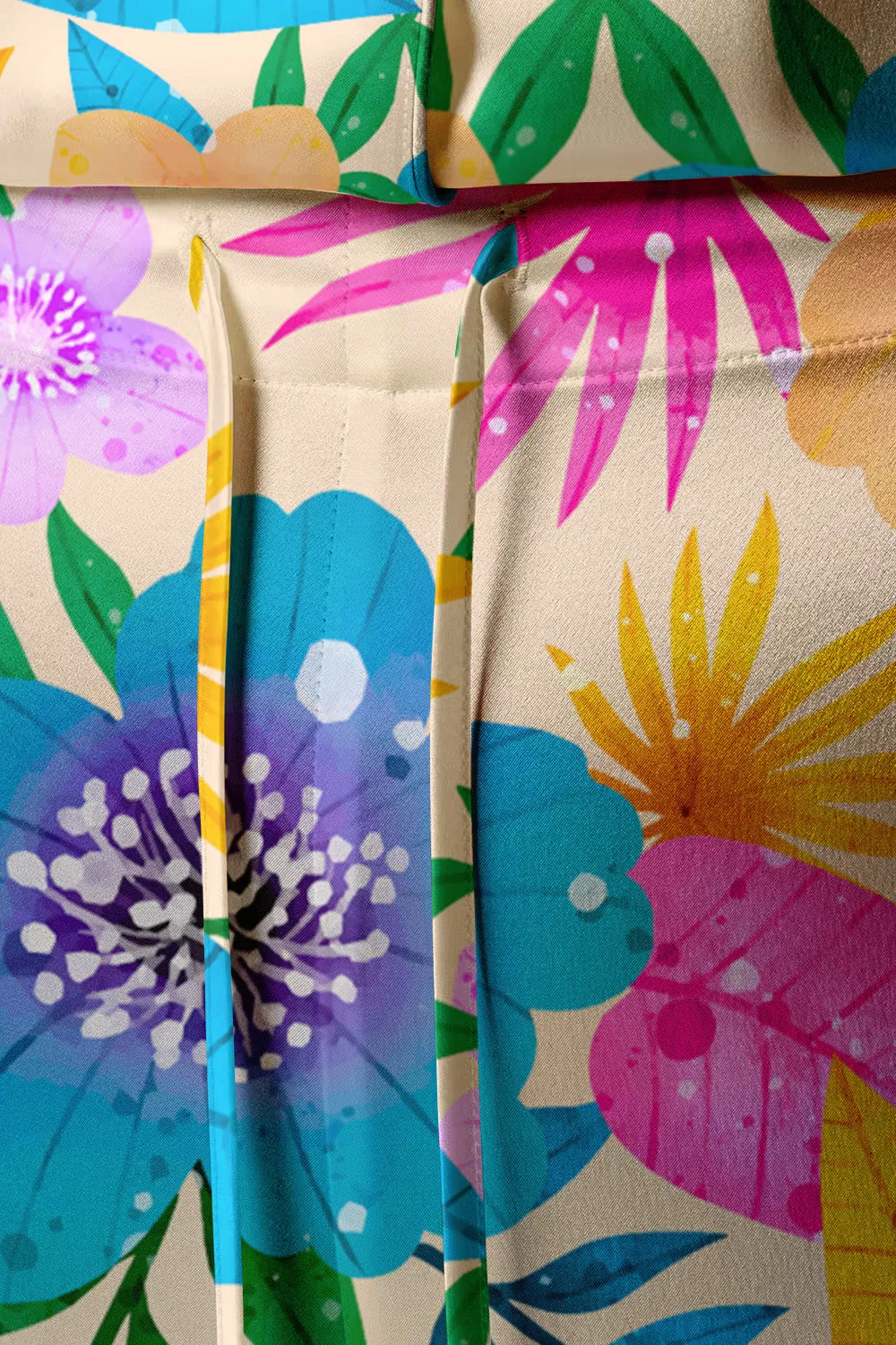 Floral Fiesta – Multicolor Tropical Flower Print Satin Pajama Set
