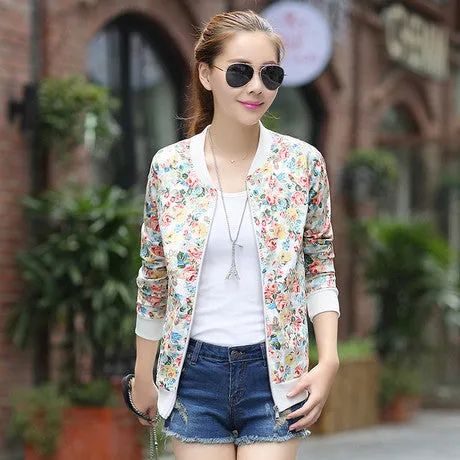 Floral Jacket No Lining Baseball Uniform Women Ditsy Print Cardigan Outwear