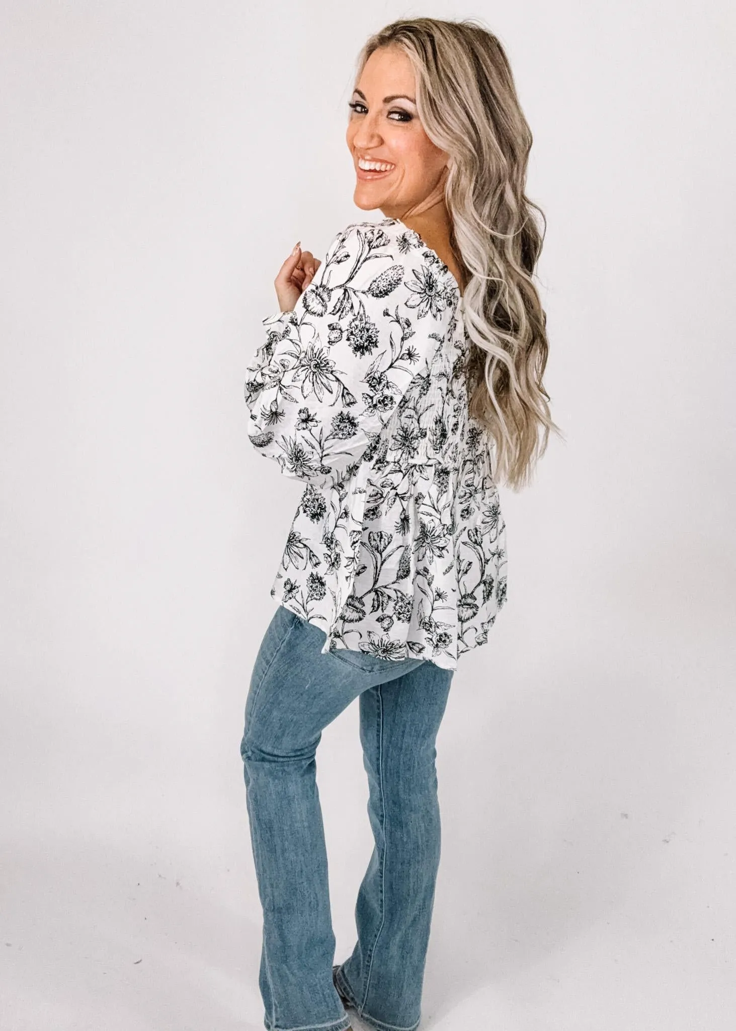 Floral Print Babydoll Top with Bow Detail