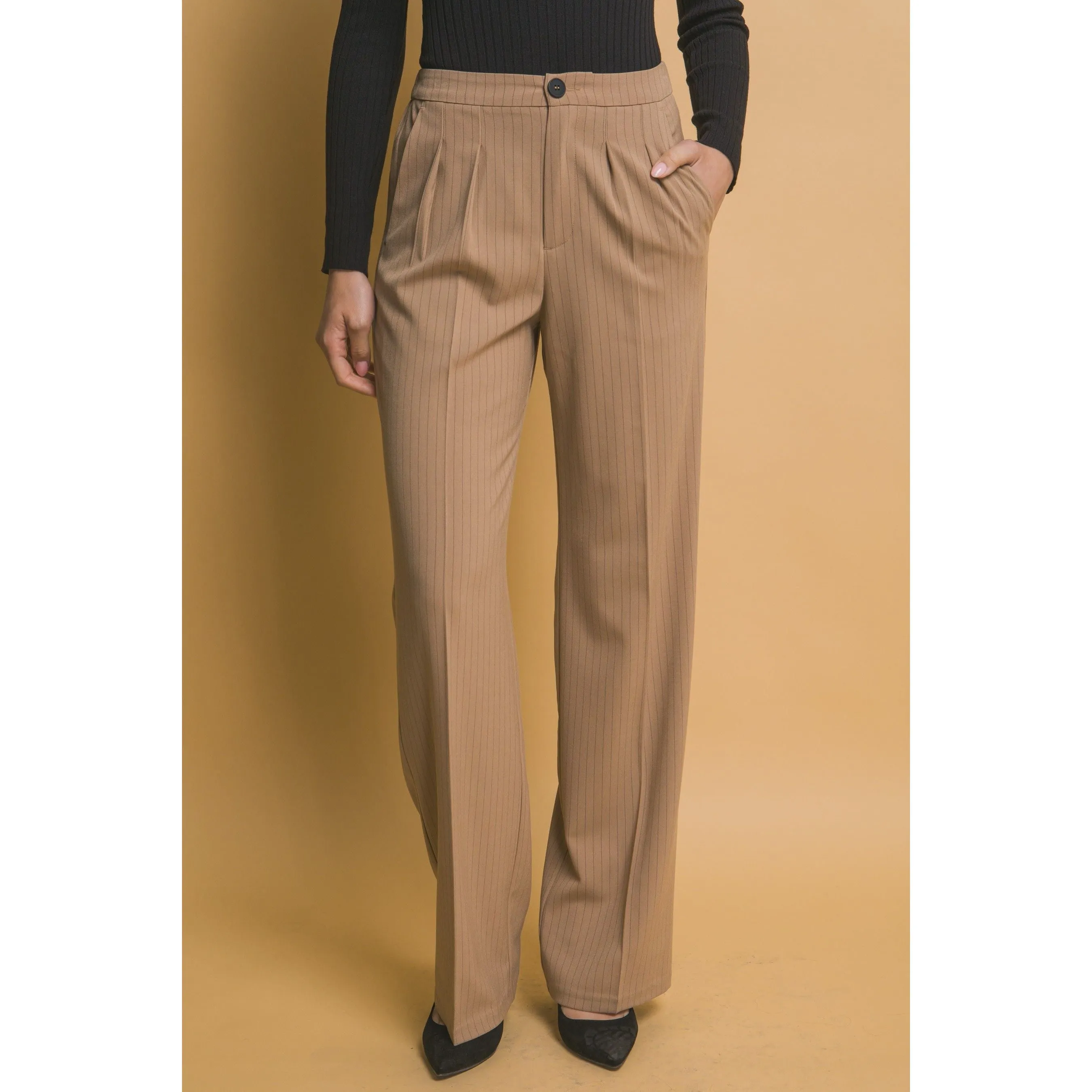 Formal Striped Straight-Leg Pants