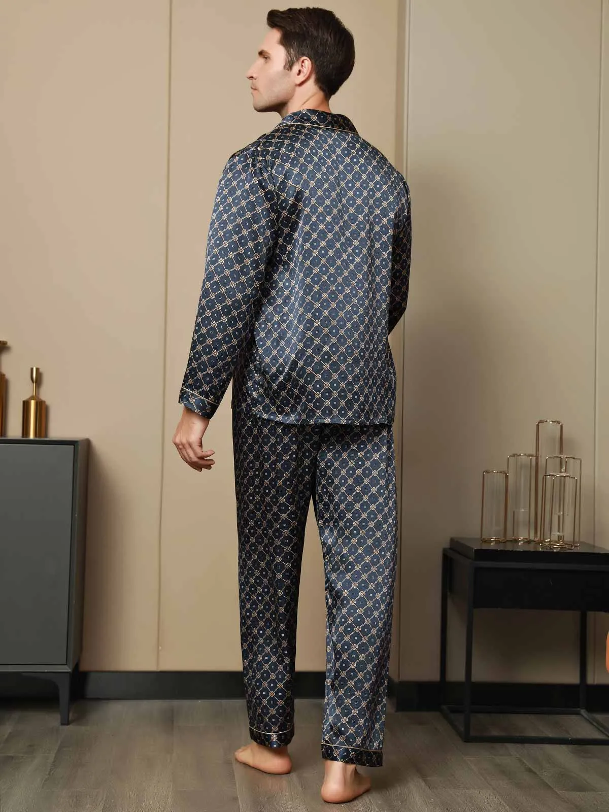 Gedrukt Lapel Heren Moerbei Zijde Pyjamas