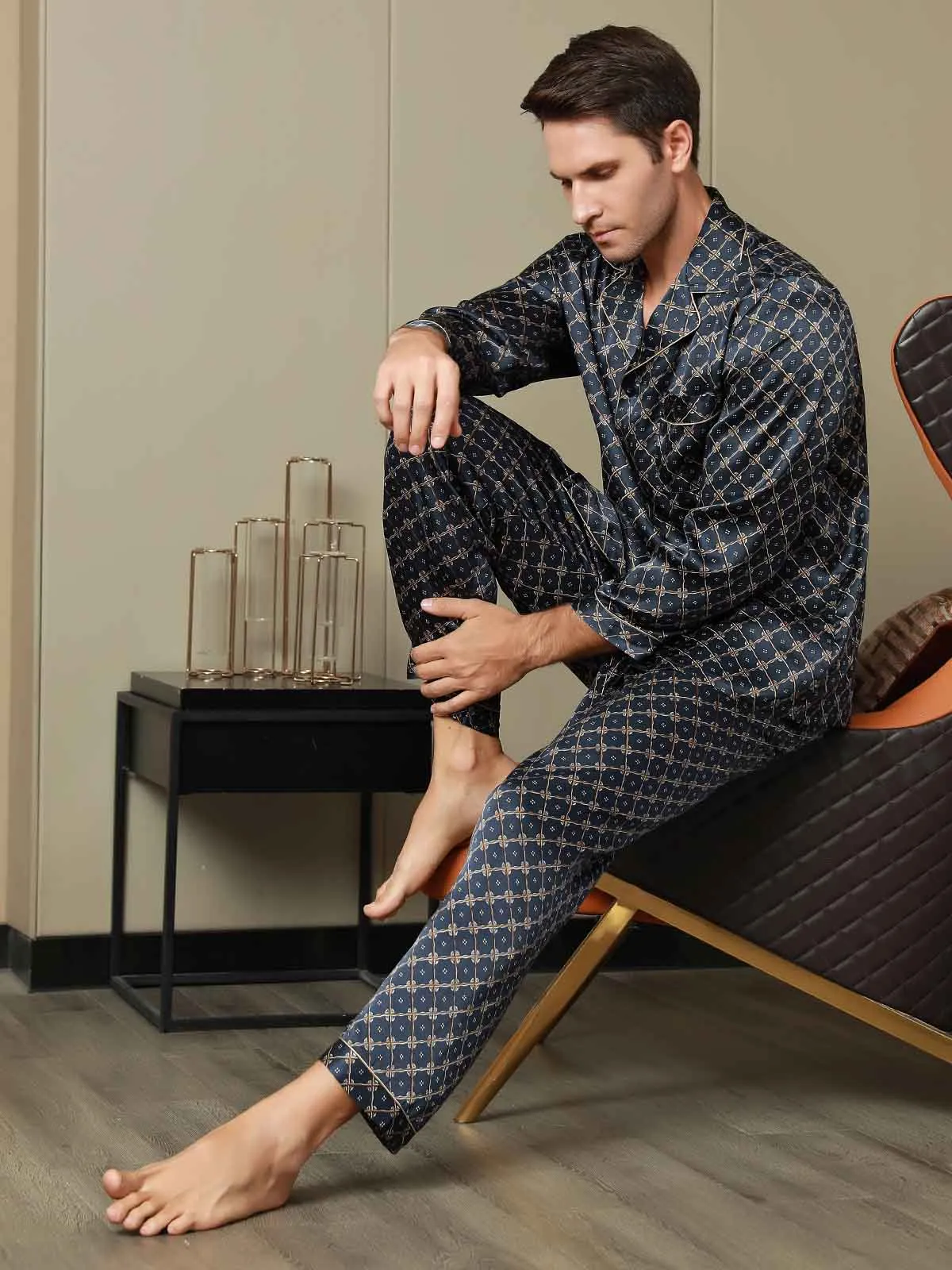 Gedrukt Lapel Heren Moerbei Zijde Pyjamas