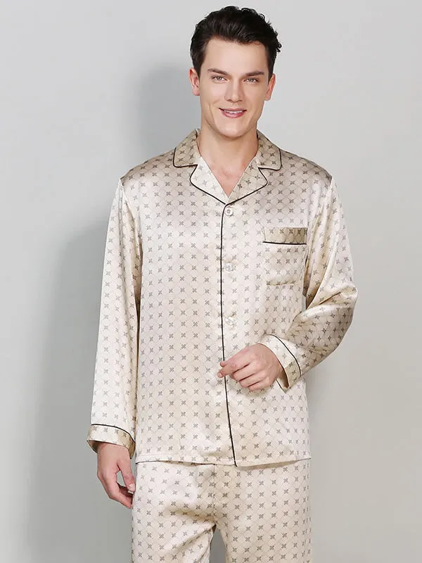 Gedrukt Lapel Heren Moerbei Zijde Pyjamas