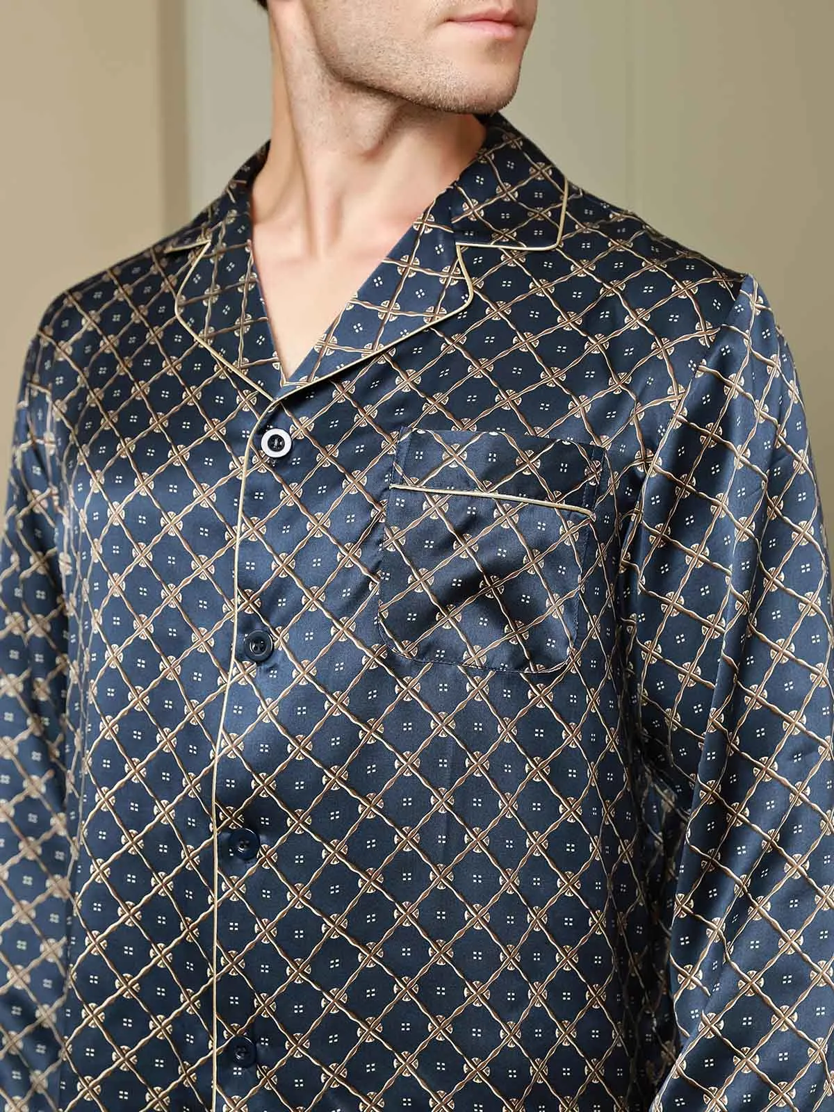 Gedrukt Lapel Heren Moerbei Zijde Pyjamas