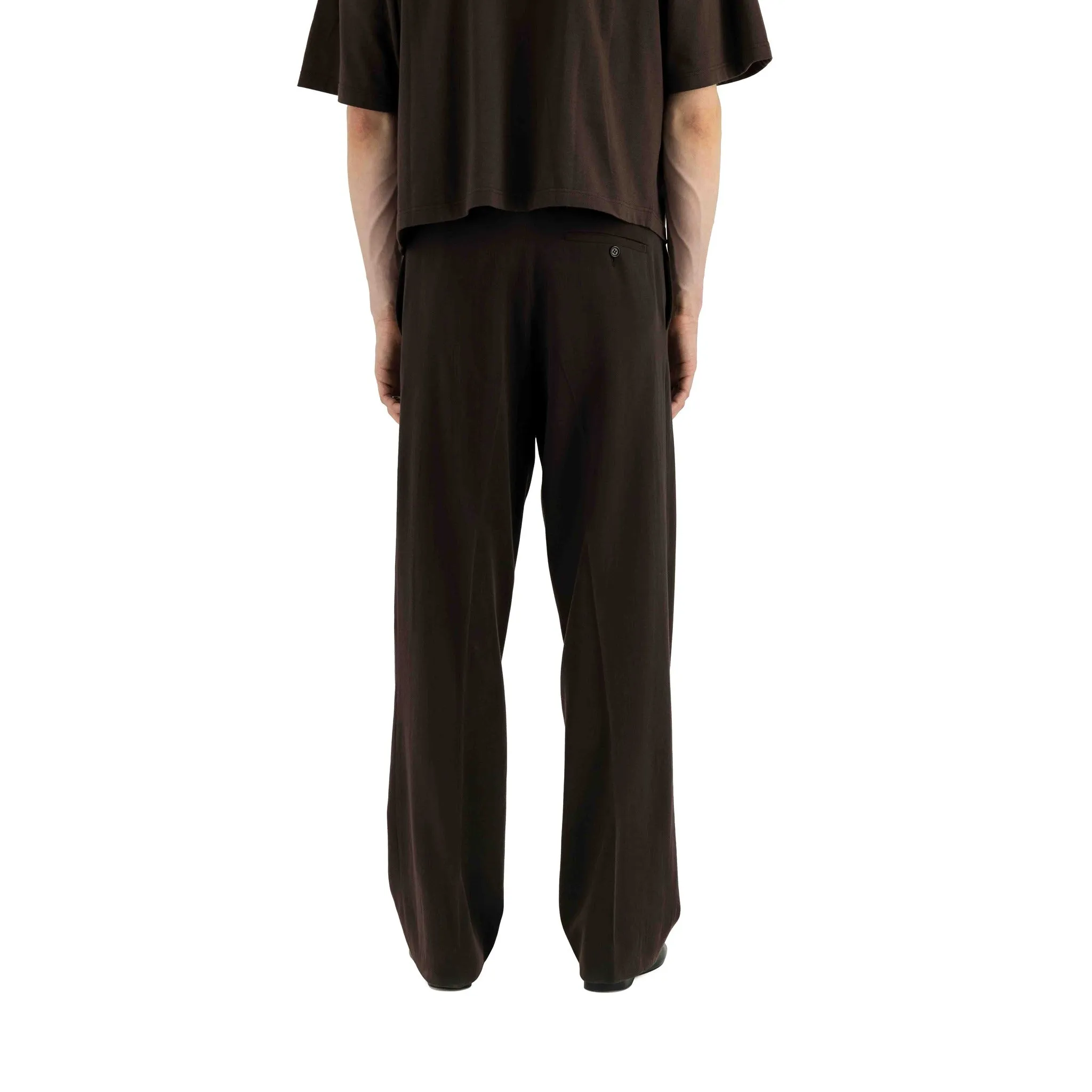 Gilles Straight Tropical Wool Twill Leg Formal Trousers Dark Chocolate Brown