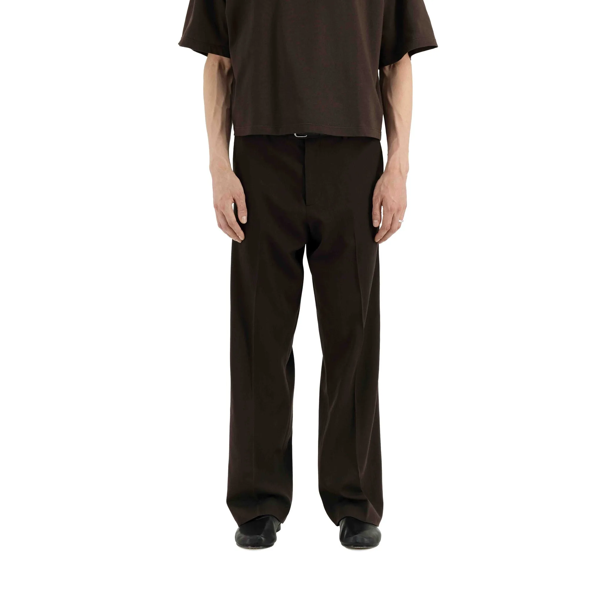 Gilles Straight Tropical Wool Twill Leg Formal Trousers Dark Chocolate Brown