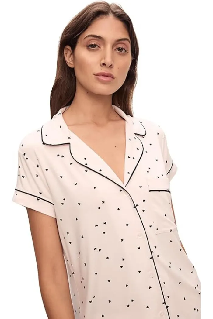 GISELE PRINTED SHORTIE SET LITTLE HEART SORBET PINK/BLACK