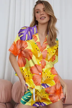 Golden Bloom – Sunshine Tropic Satin Pajama Set