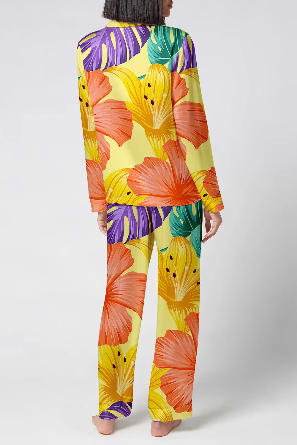 Golden Bloom – Sunshine Tropic Satin Pajama Set
