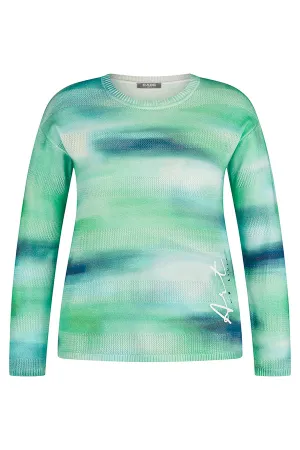 GREEN GRADIENT WAVY PRINT SWEATER