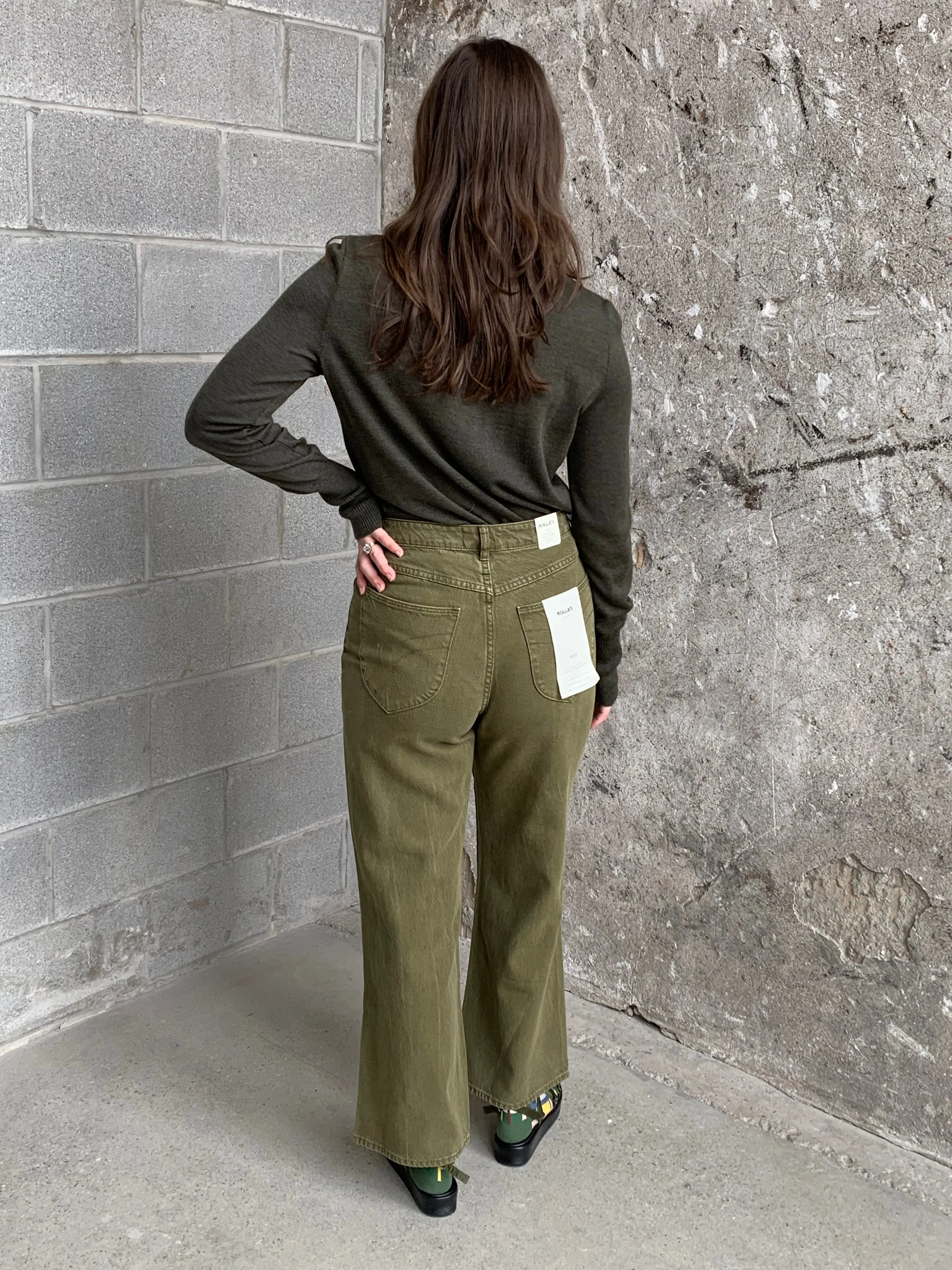 green loose straight jeans