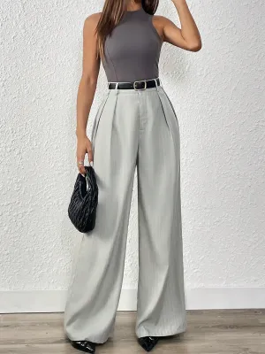 Grey Pleated Formal Trousers