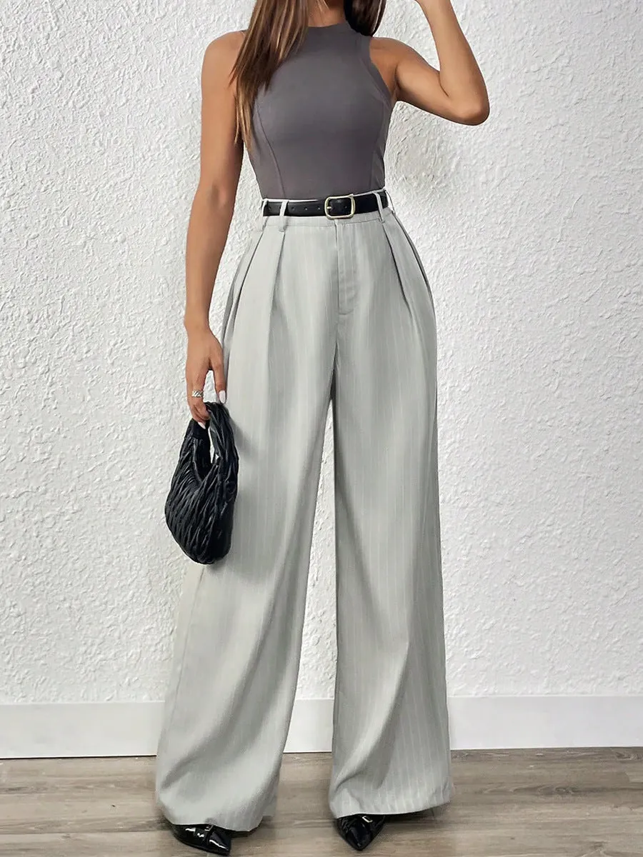 Grey Pleated Formal Trousers