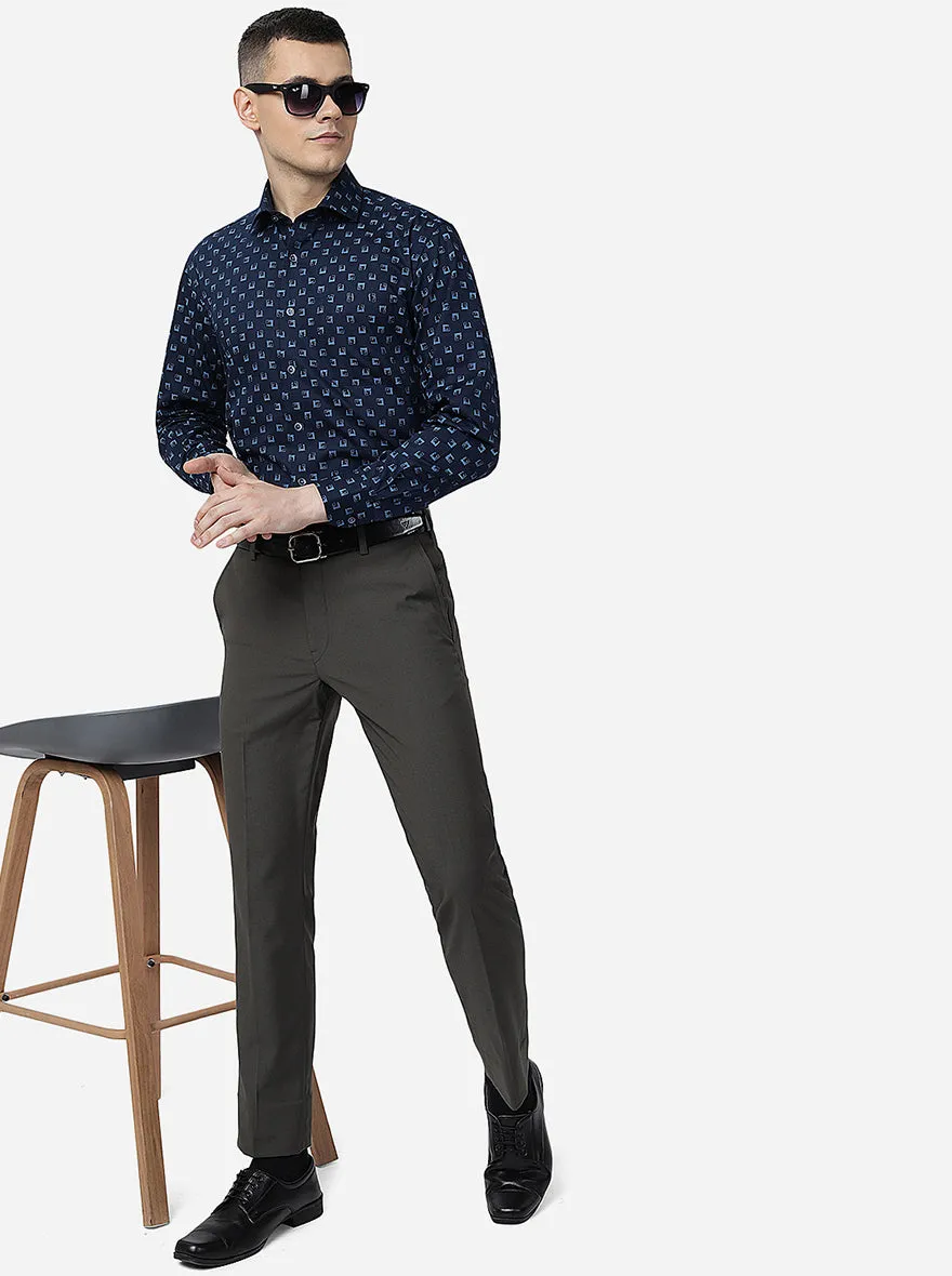 Grey Solid Slim Fit Formal Trouser | Greenfibre