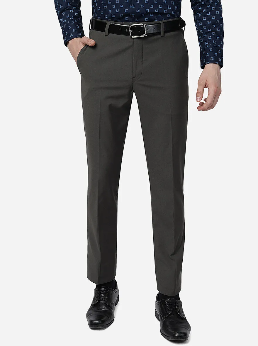 Grey Solid Slim Fit Formal Trouser | Greenfibre