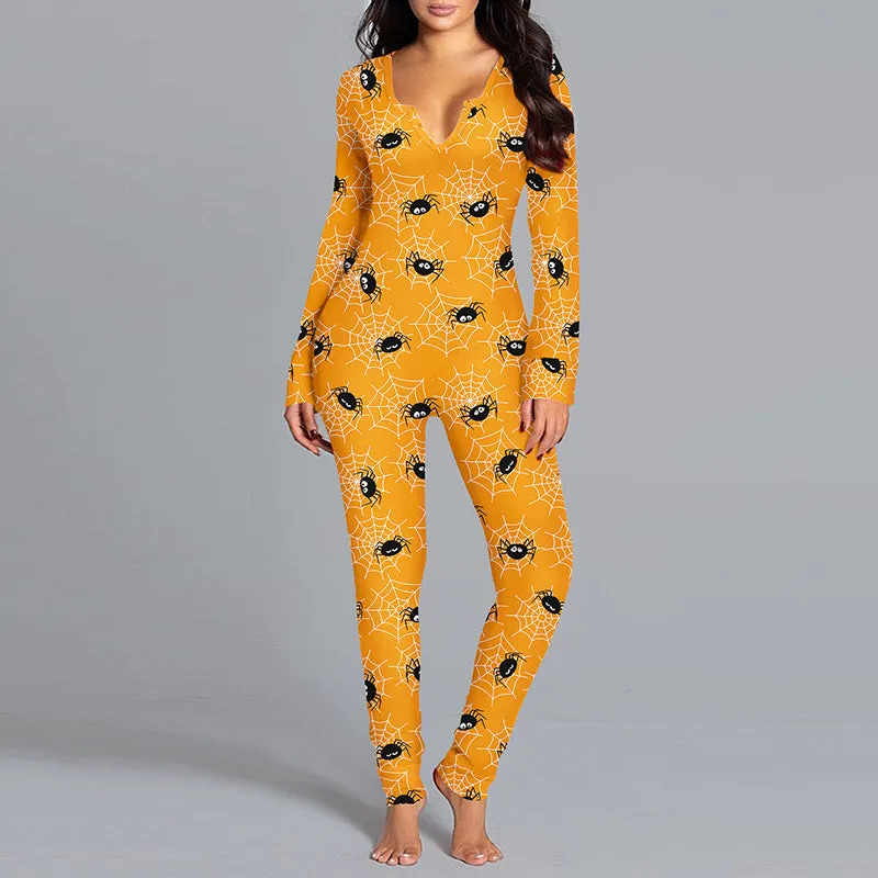 Halloween Printed Jumpsuit Long Sleeve Home Pajamas