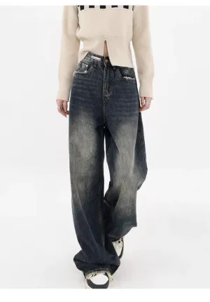 Harajuku Y2K Loose Jeans  Retro High-Waisted Wide Leg Denim Pants