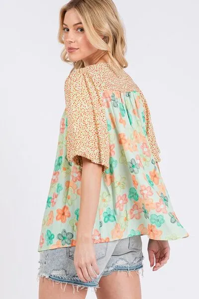 Hazel Blues® |  SAGE FIG Button Down Bubble Sleeves Shirt