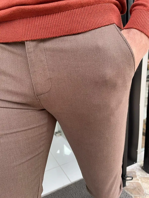 Hazel Brown Slim Fit Cotton Lycra Pants
