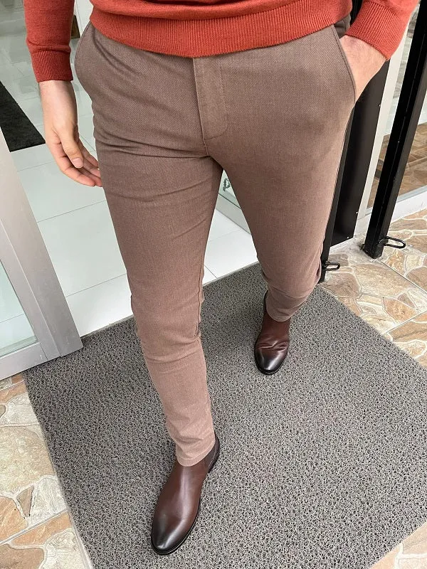 Hazel Brown Slim Fit Cotton Lycra Pants