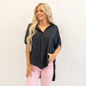 High-Low Button Up Short Sleeve Shirt Regular & Plus Sizes