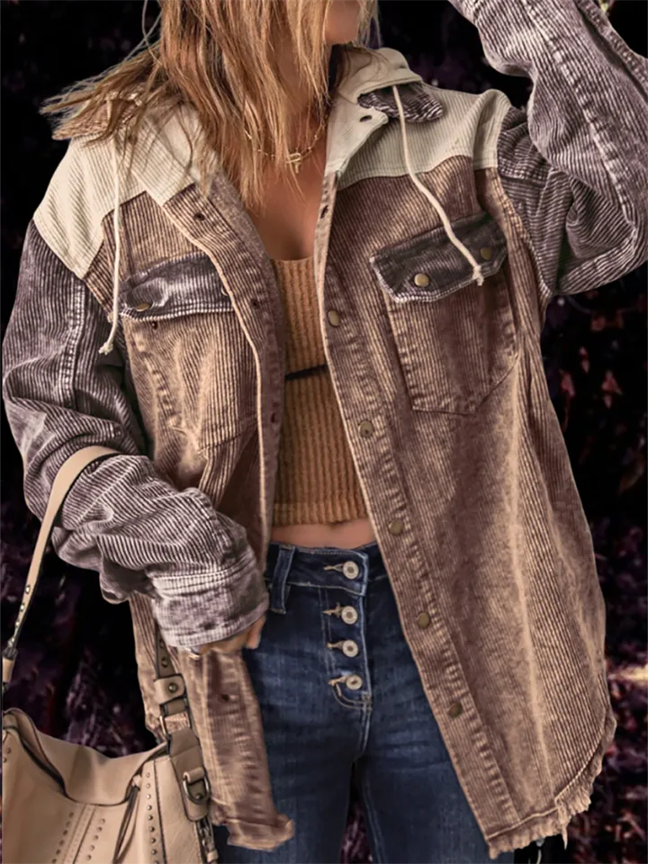 High Street Boyfriend Hooded Corduroy Jacket Coats for Women